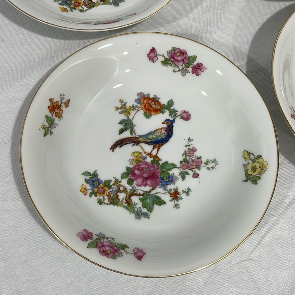 Vintage Epiag Czechoslovakia 8” Soup Plates Royal Peacock Flowers set of 4 - Picture 5 of 16